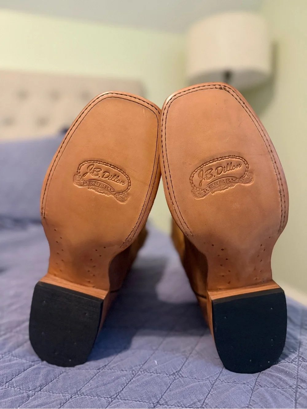 J.B. Dillon Brown Leather Western Cowboy Boots with Embroidered Shaft